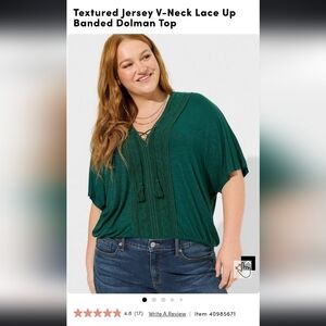 Textured Jersey V-Neck Lace Up Banded Dolman Top